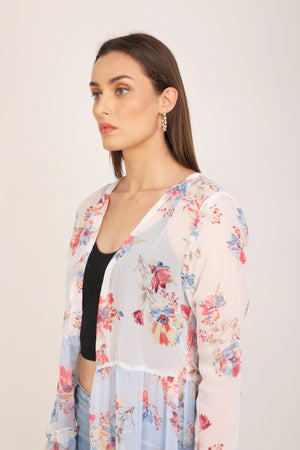 WOMEN DUAL TONE MULTI FLORAL FLARED SHRUG