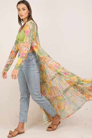 WOMEN MULTI FLORAL YELLOW POP FLARED SHRUG