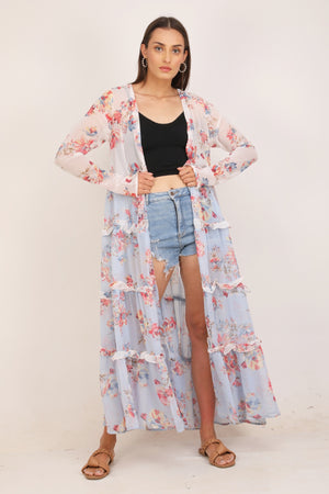 WOMEN DUAL TONE MULTI FLORAL FLARED SHRUG