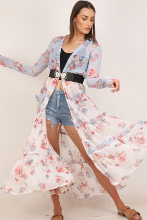 WOMEN DUAL TONE MULTI FLORAL FLARED SHRUG