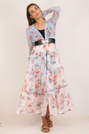 WOMEN DUAL TONE MULTI FLORAL FLARED SHRUG