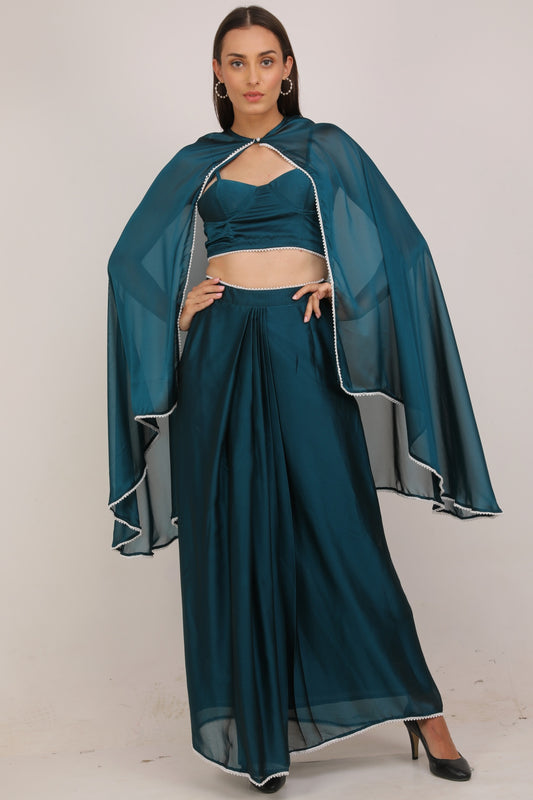 WOMEN TEAL PRE STITCHED CO-ORD SET