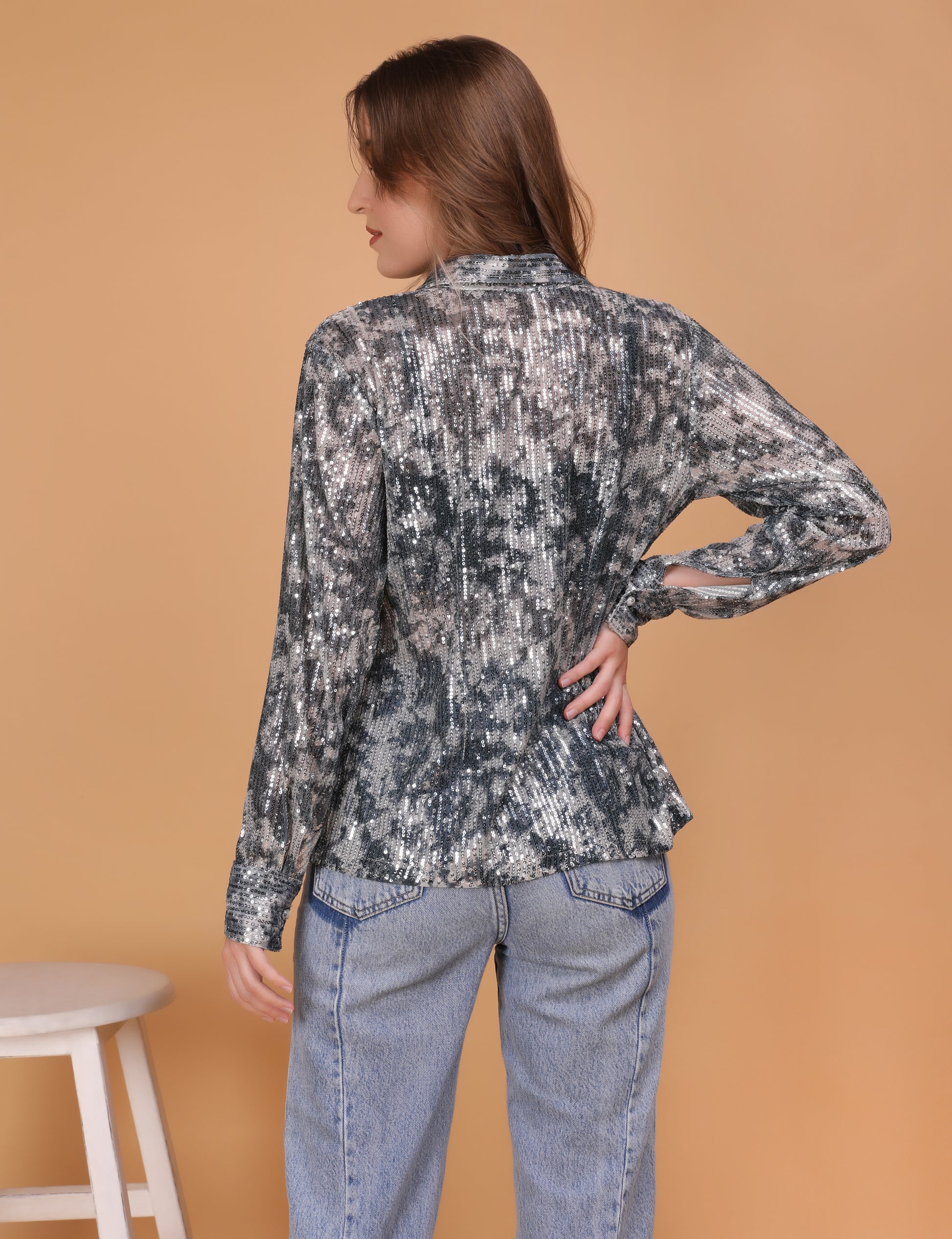 WOMEN MULTI-SEQUINNED SHIRT