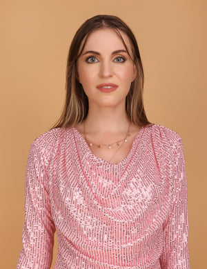 WOMEN PINK SEQUIN COWL DRESS