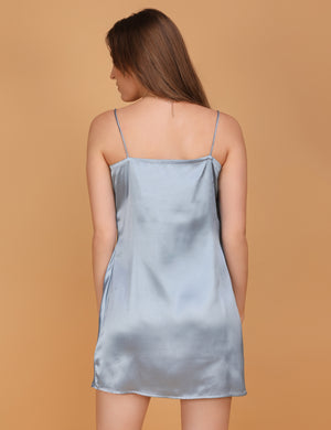 WOMEN BLUE SATIN COWL DRESS