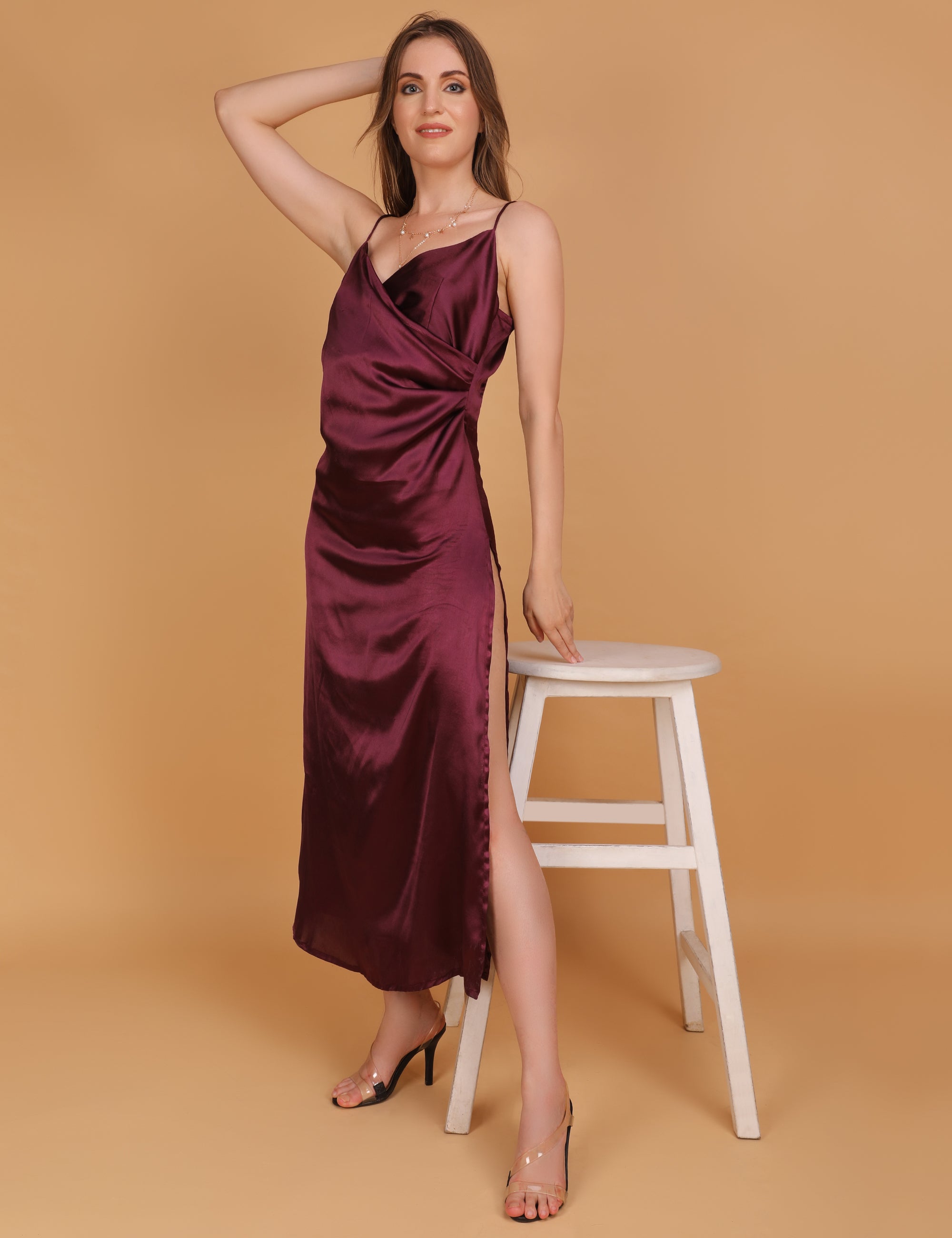 WOMEN MAROON  DRAPED DRESS