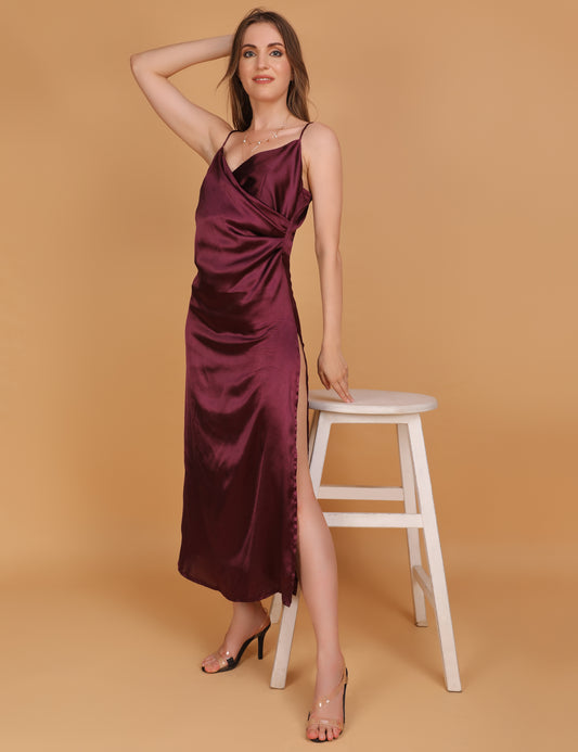 WOMEN MAROON  DRAPED DRESS