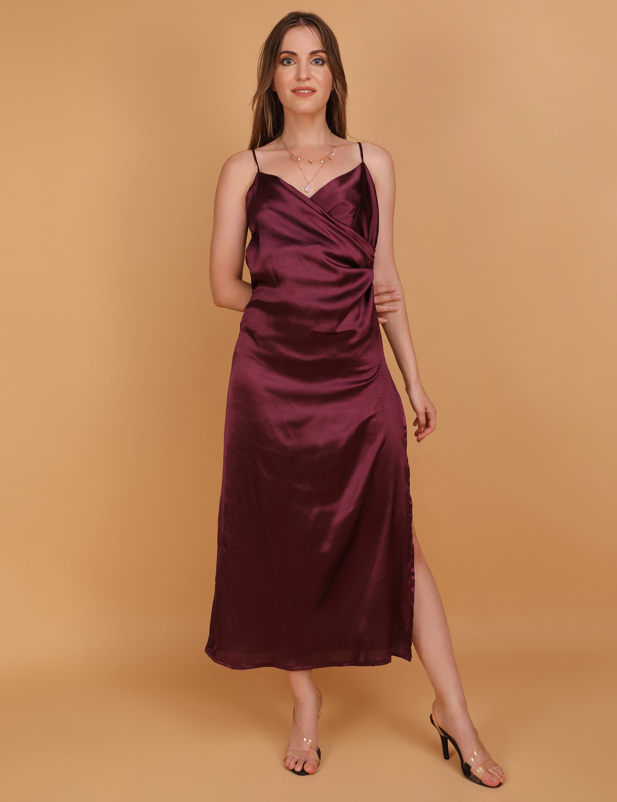 WOMEN MAROON  DRAPED DRESS