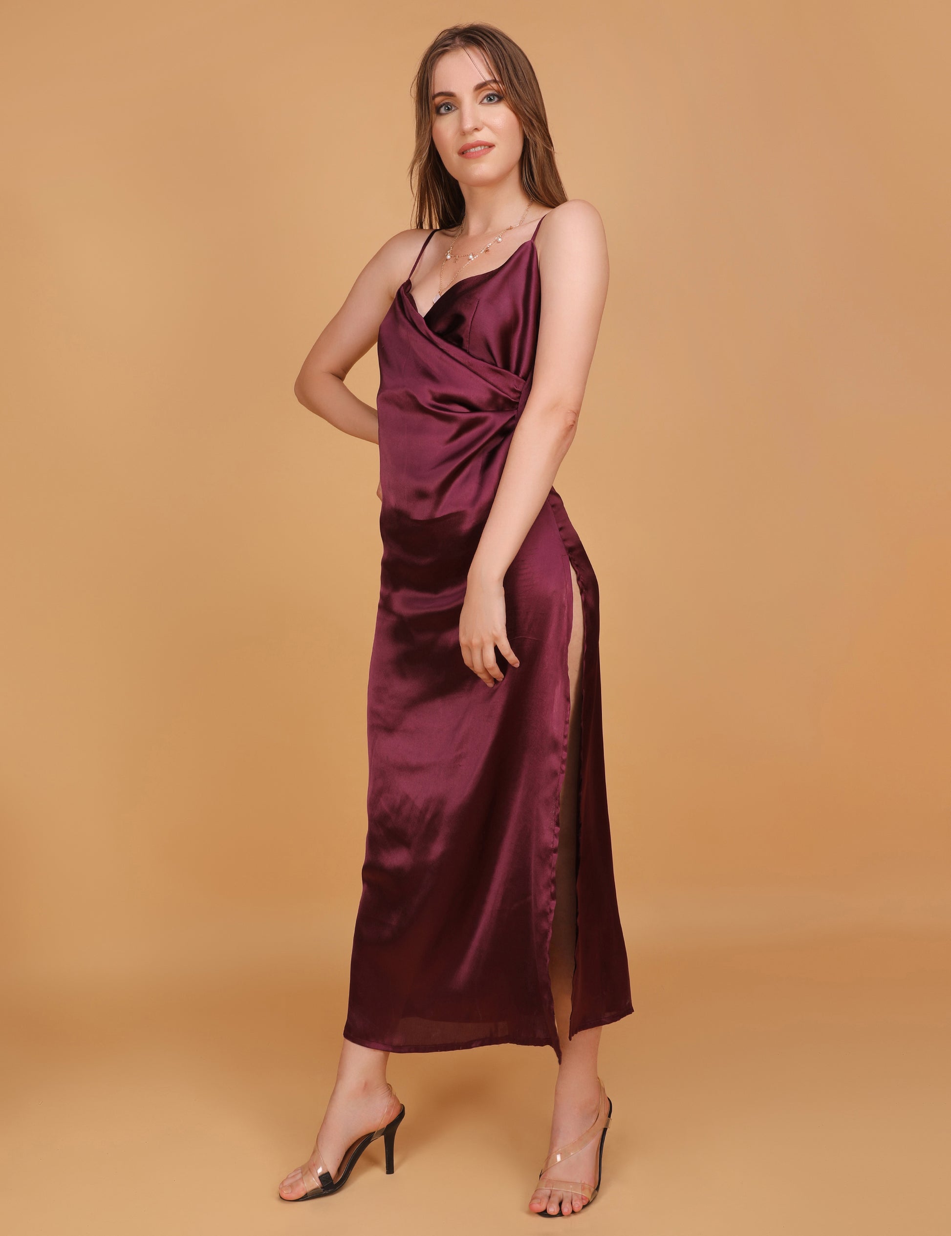 WOMEN MAROON  DRAPED DRESS