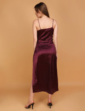 WOMEN MAROON  DRAPED DRESS