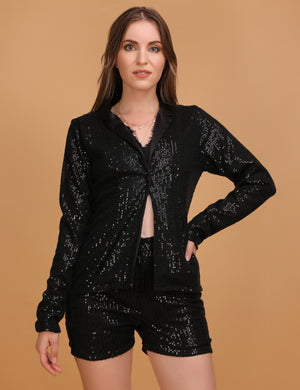 WOMEN BLACK SEQUIN CO-ORD SET