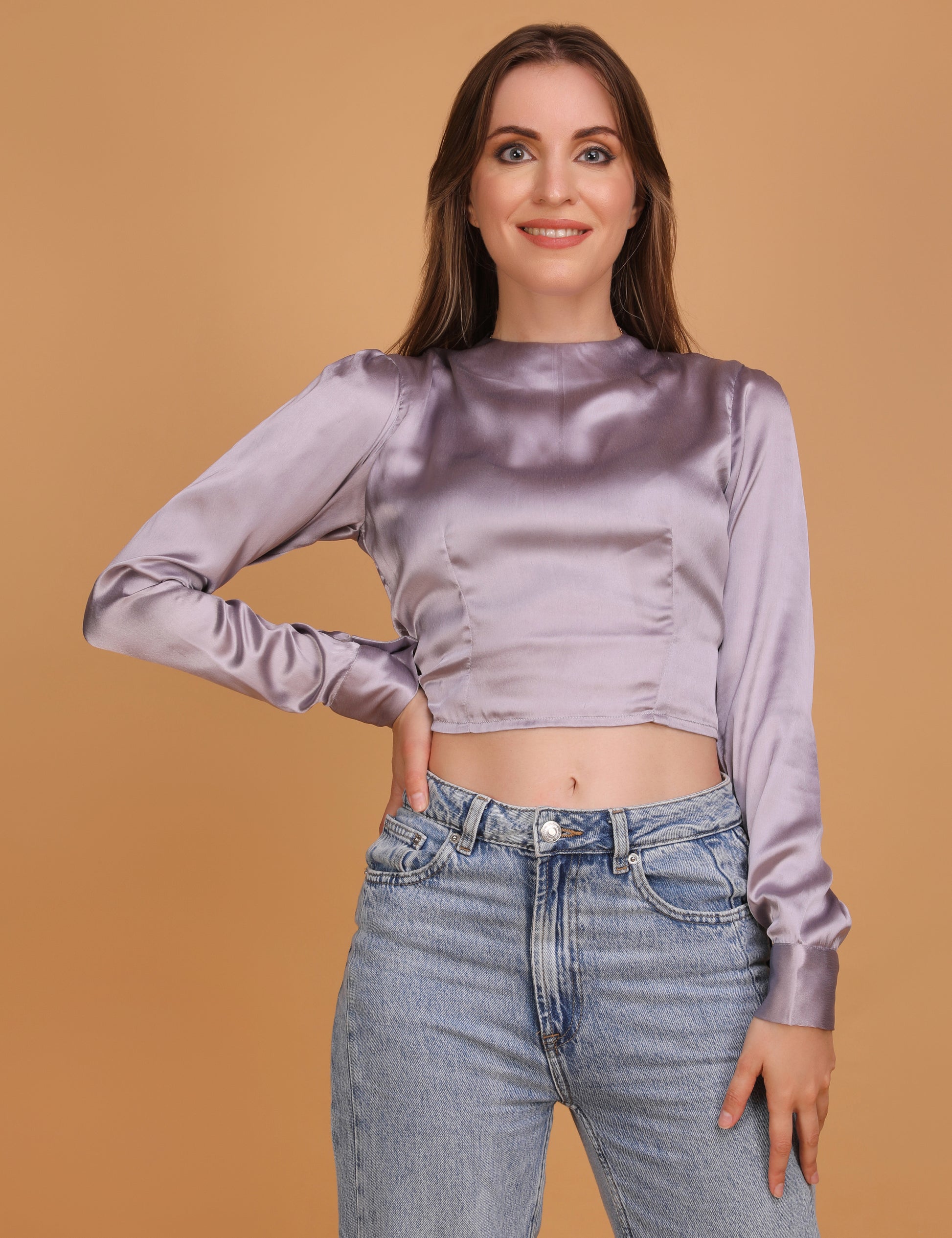 WOMEN ONION SATIN CROP TOP