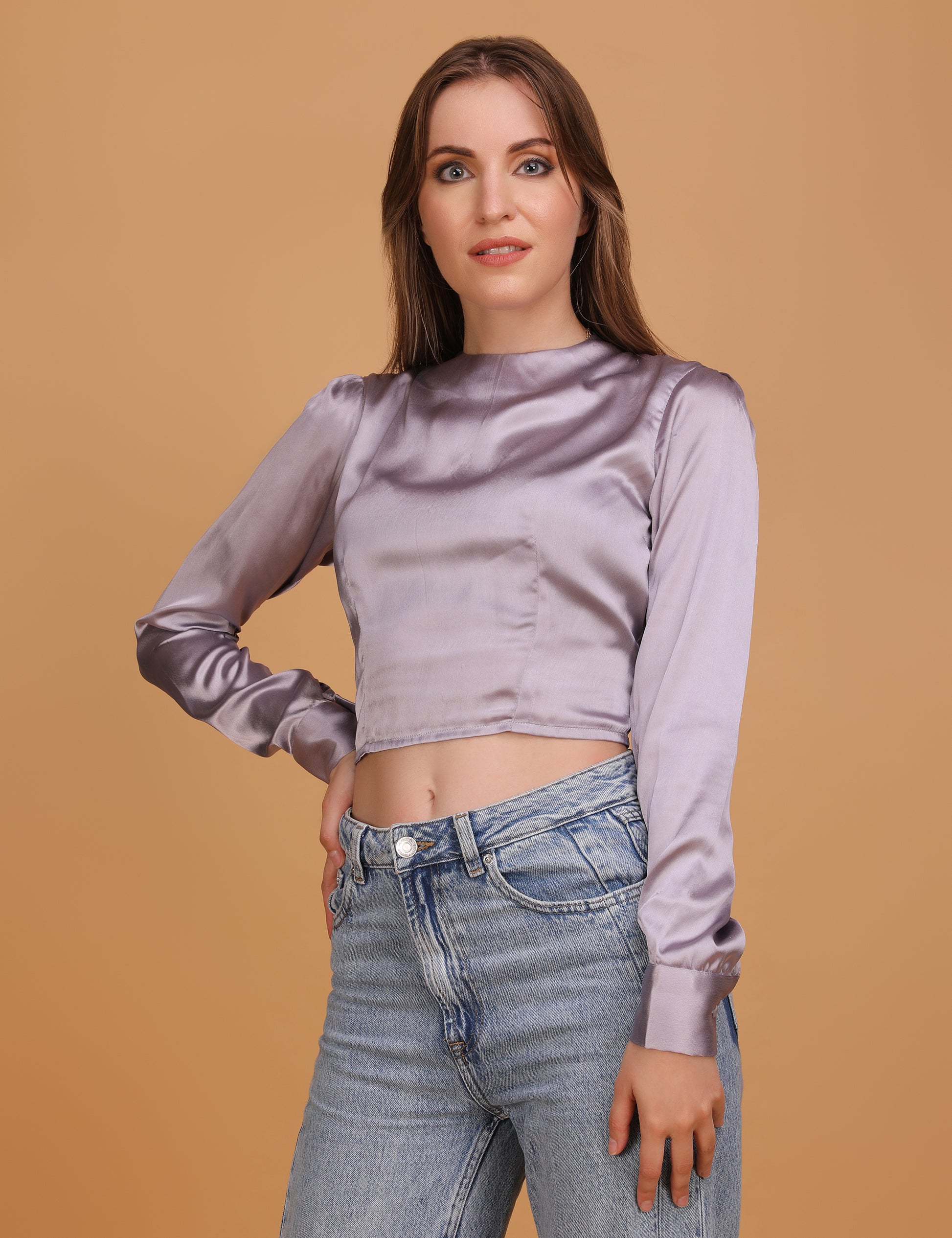 WOMEN ONION SATIN CROP TOP