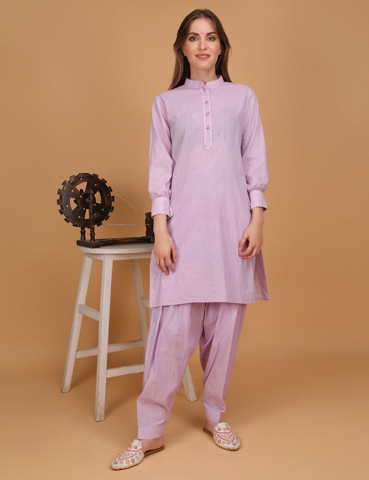 WOMEN LAVENDER PATHANI KURTI WITH SALWAR