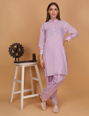 WOMEN LAVENDER PATHANI KURTI WITH SALWAR