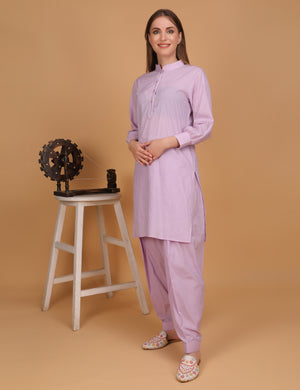 WOMEN LAVENDER PATHANI KURTI WITH SALWAR