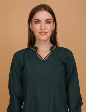 WOMEN BOTTLE GREEN KURTI WITH PANT