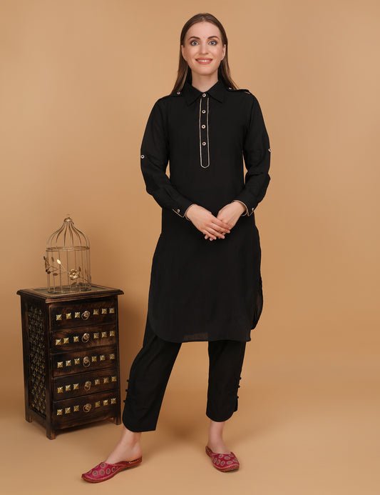 WOMEN BLACK PATHANI KURTI WITH PANT