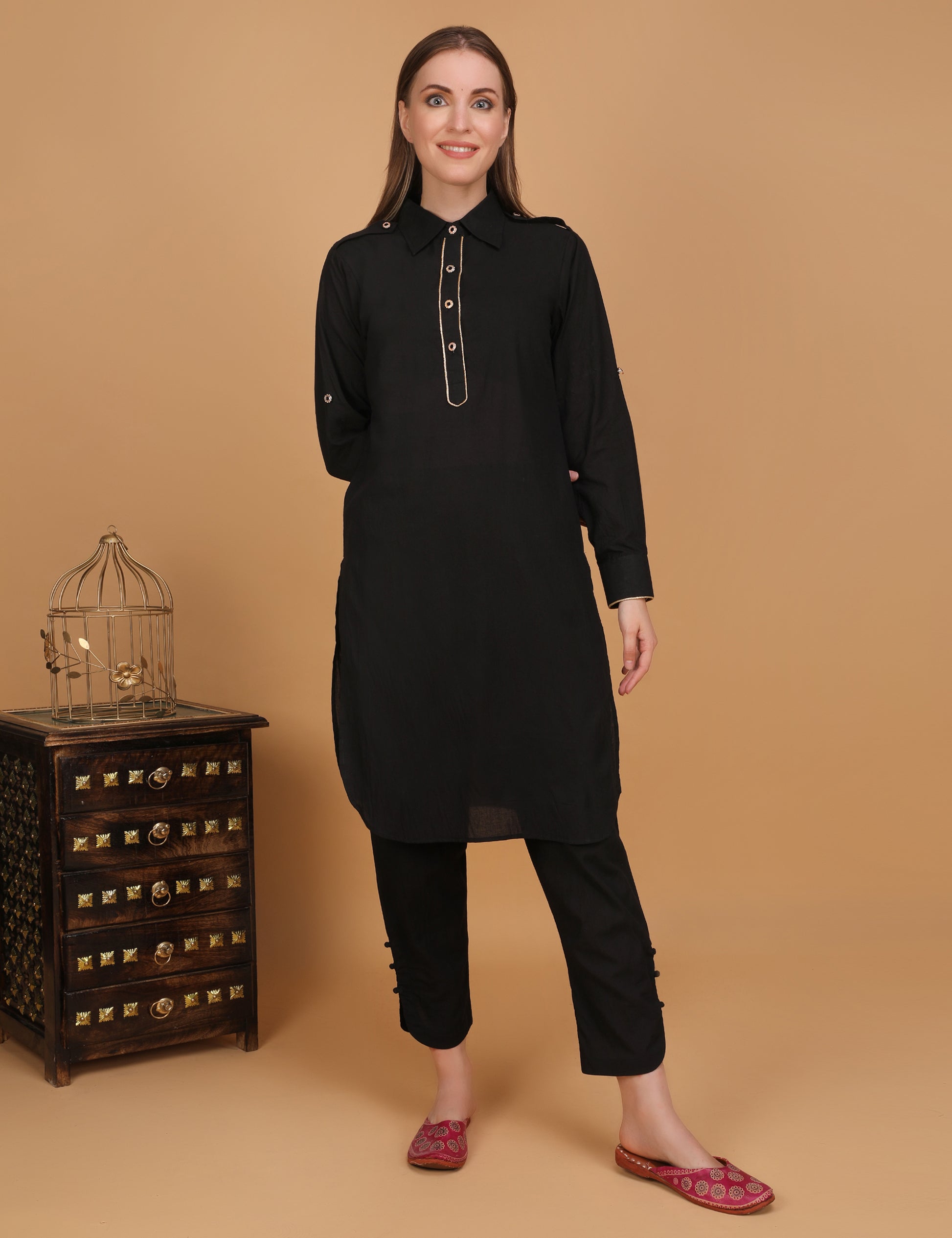 WOMEN BLACK PATHANI KURTI WITH PANT