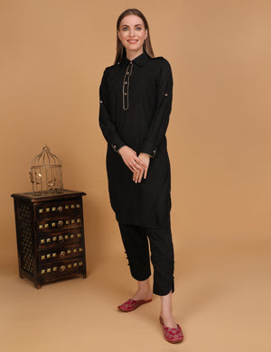 WOMEN BLACK PATHANI KURTI WITH PANT