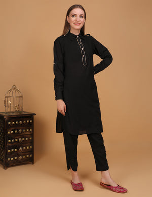 WOMEN BLACK PATHANI KURTI WITH PANT