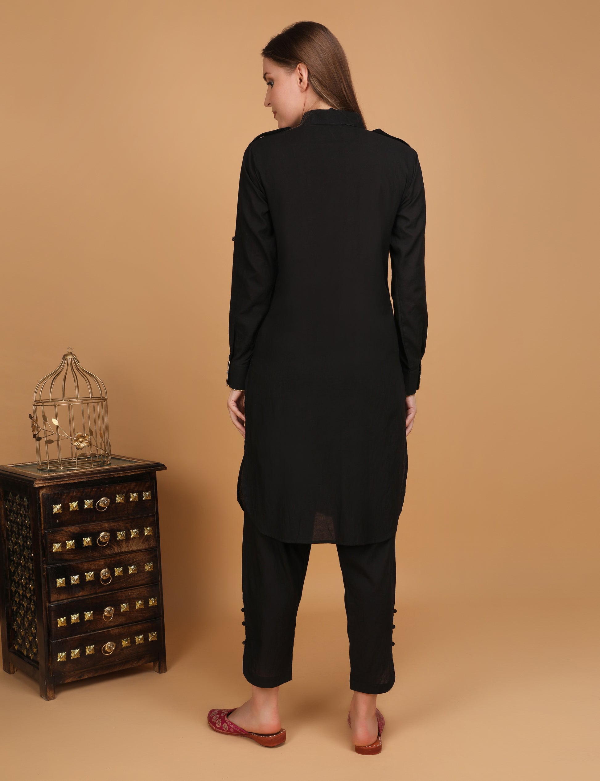 WOMEN BLACK PATHANI KURTI WITH PANT