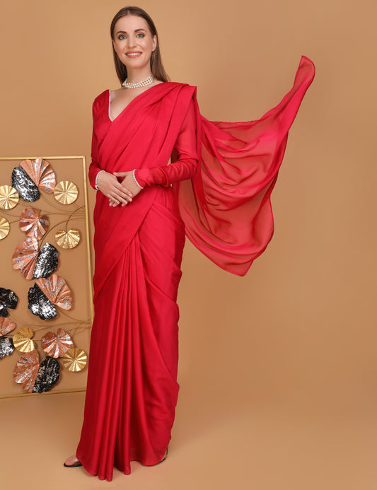 WOMEN FUCHSIA PRE-STITCHED SAREE