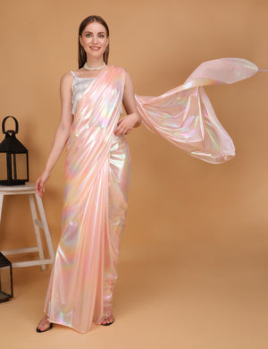 WOMEN LIGHT PINK SHIMMER PRE-STITCHED SAREE