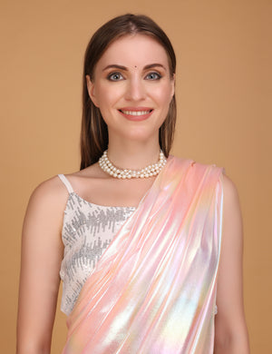 WOMEN LIGHT PINK SHIMMER PRE-STITCHED SAREE