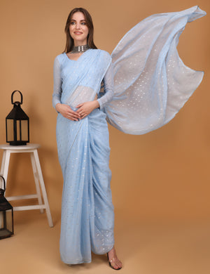 WOMEN SKY BLUE  LUREX SAREE