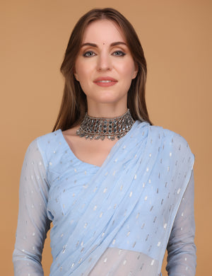 WOMEN SKY BLUE  LUREX SAREE