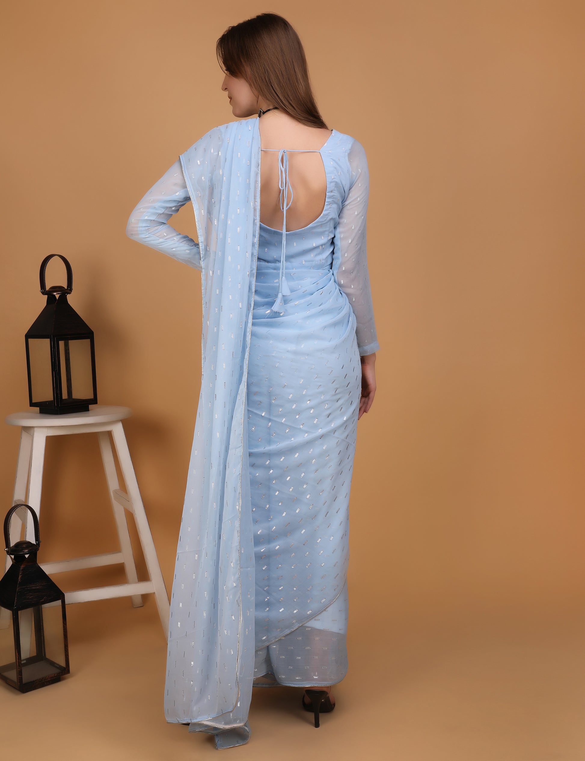 WOMEN SKY BLUE  LUREX SAREE